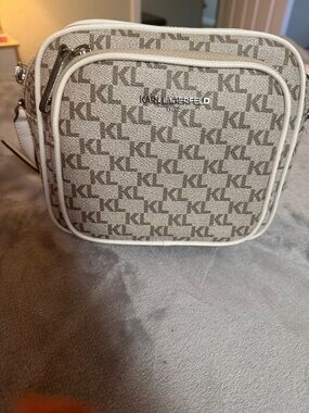 Karl Lagerfeld Beige and White KL Logo Crossbody Bag